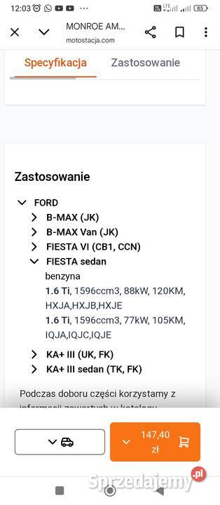 Amortyzatory tył monroe G1228 Ford B Fiesta VI dolnośląskie Legnica
