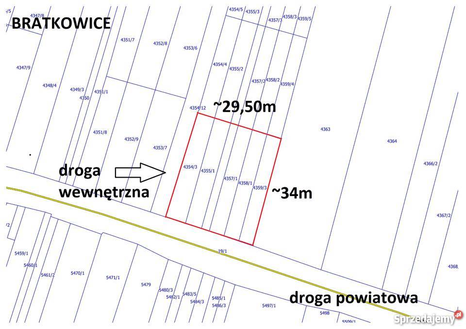 Działka budowlana w Bratkowicach pow 010ha kanalizacja Bratkowice sprzedam