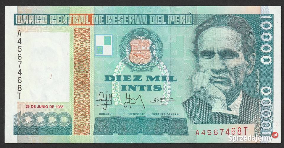 PERU 10000 INTIS 1988 Stan bankowy UNC Łódź