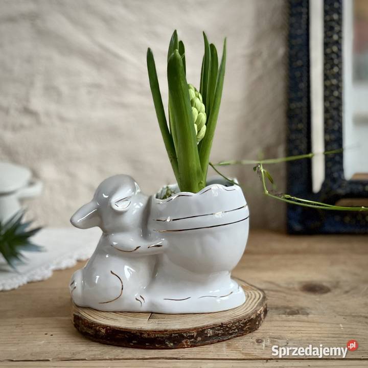 Osłonka porcelanowa z zającem wielkanocnym Waza biały śląskie Myszków sprzedam