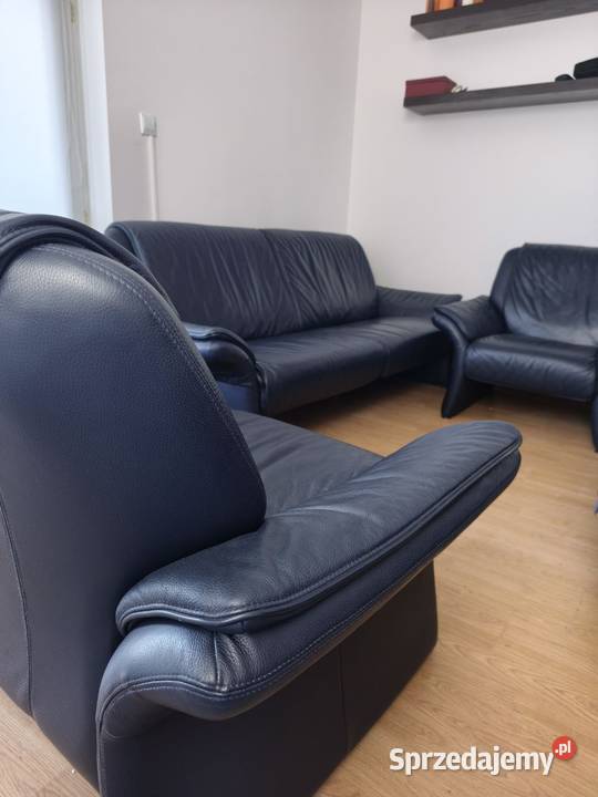 Sofa komplet wypoczynkowy 321 skóra granat Piaseczno sprzedam