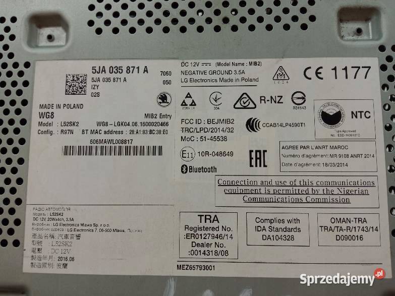 RADIO FABRYCZNE 5JA035871A Skoda Rapid I