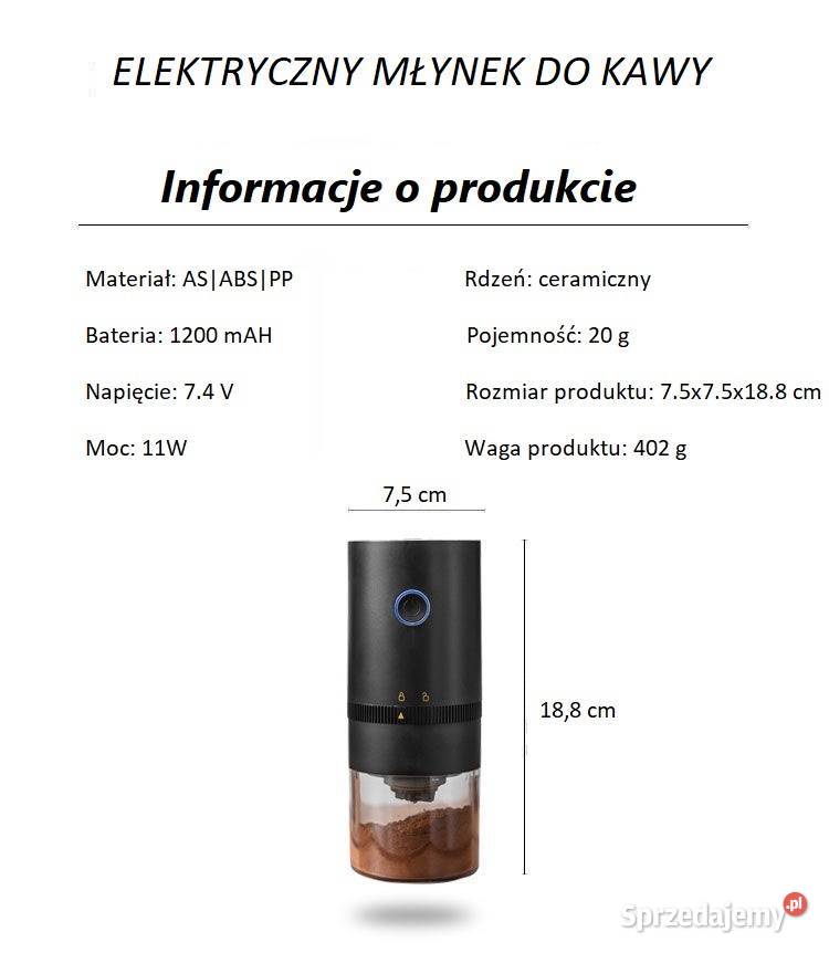 BEZPRZEWODOWY młynek do kawy czarny Zielonka