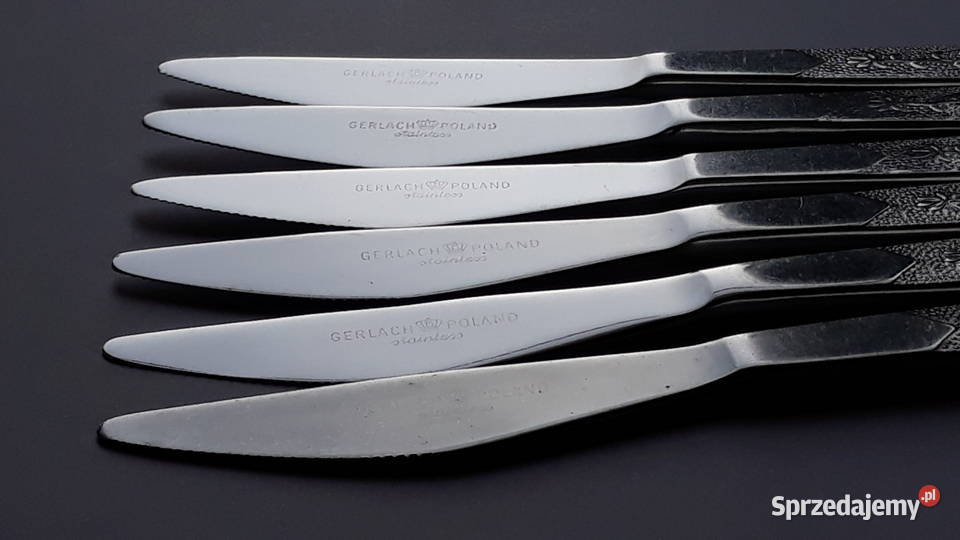 Noże obiadowe 2 ROŚLINNY Gerlach sztućce PRL śląskie Dąbrowa Górnicza