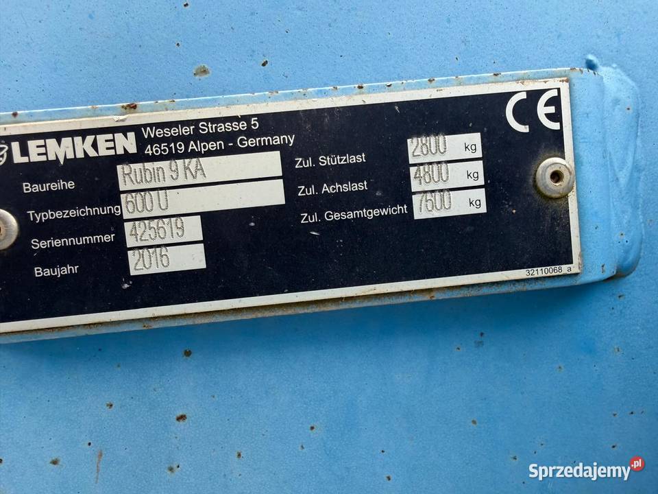 Brona Talerzowa Lemken Rubin 9600 nieuszkodzony Nowa Ruda