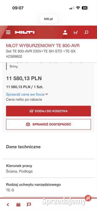 Młot wyburzeniowy Hilti TE 800AVR nowy Młoty udarowe Zamość