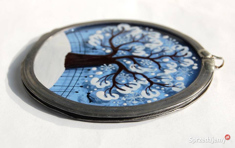 Witraż malowany na szkle zimowe drzewo wielokolorowy Lublin