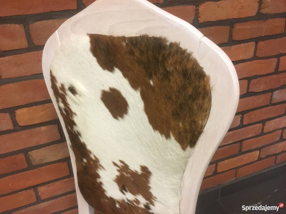 Krzesło bukowe bielone woskiem cielaczek futerko 48cm Stoły, krzesła, biurka Września