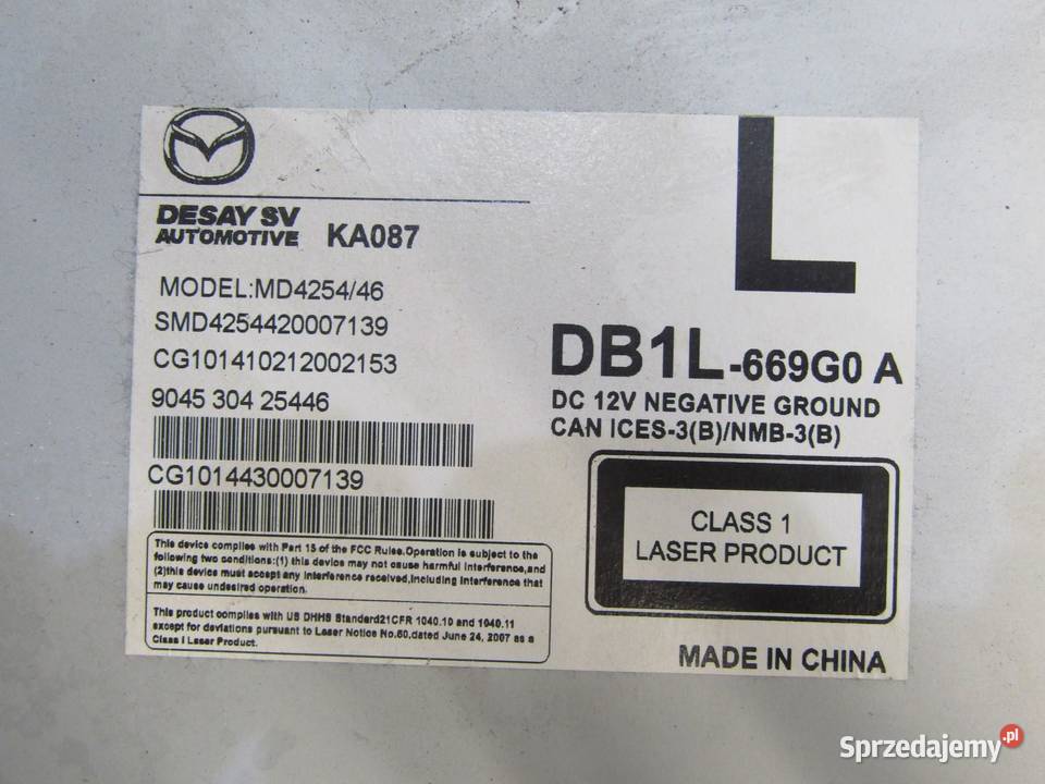 CZYTNIK NAWIGACJI PŁYT MAZDA 2 DJ DB1L669G0A osobowe