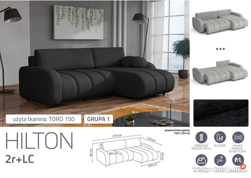 Narożnik Hilton 270x170 pojemnikfunkcja spania Wieruszów