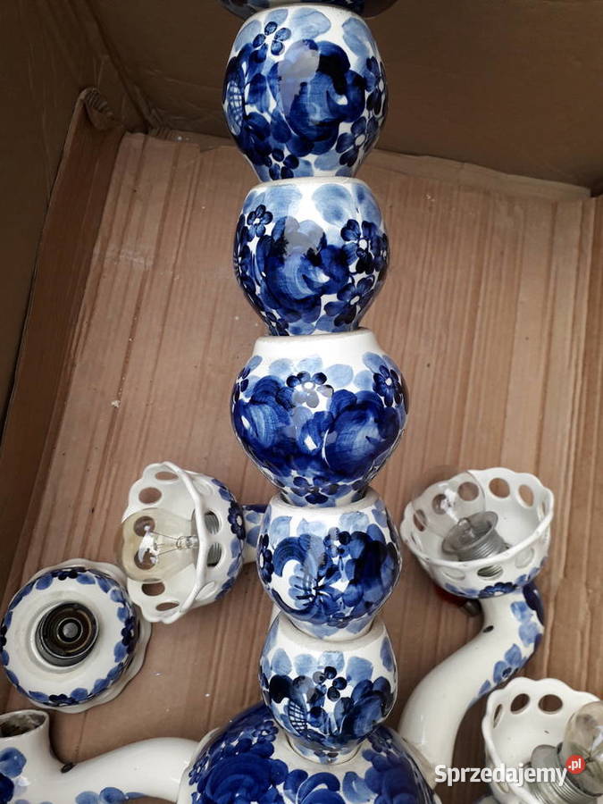 Żyrandol ceramiczny vintage rustico sygnowany 12 Warszawa