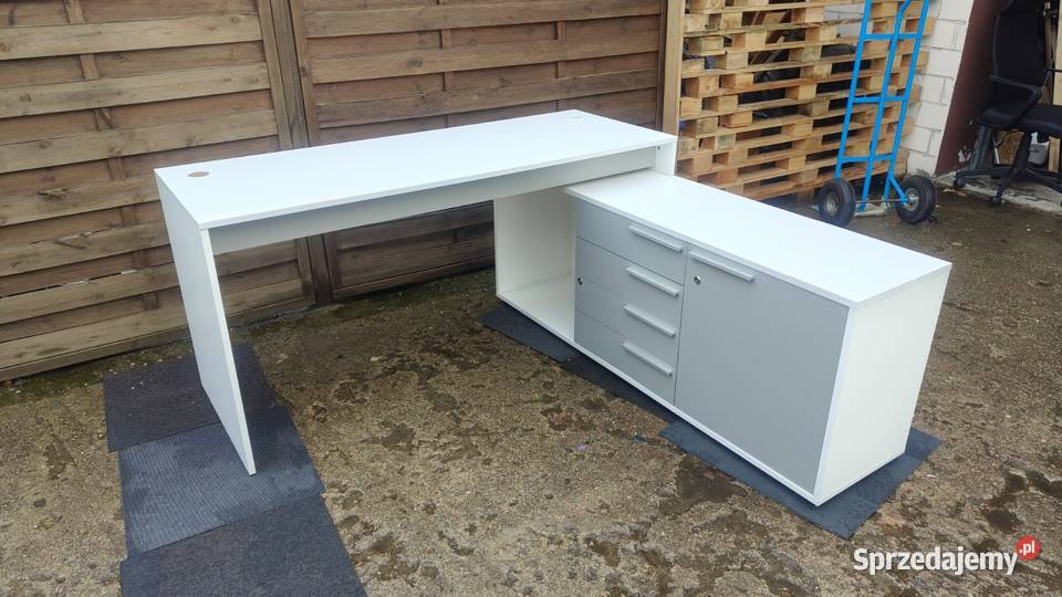 Biurko z komodą narożne biały szary Warszawa
