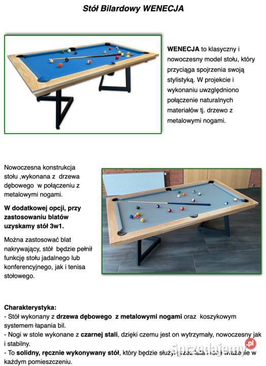 Stół bilardowy WENECJA 6 ft z blatem Wrocław sprzedam