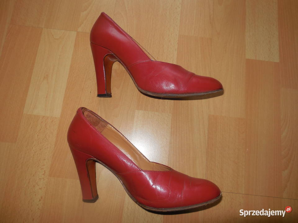 czółenka skórzane czerwone 24cm Łódź