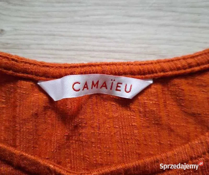 Pomarańczowa lekka jesienna bluzka z koronką Bez wzoru