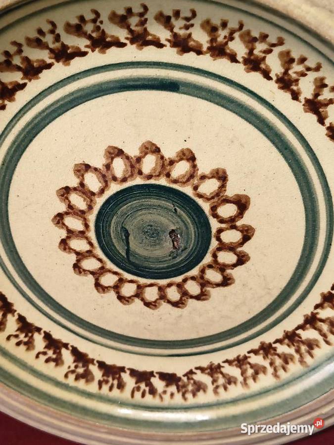 Talerz ceramiczny vintage ręcznie zdobiony Chorzew