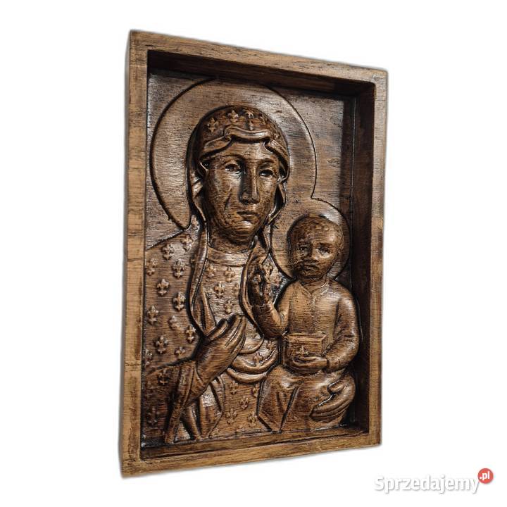 Matka Boska Częstochowska płaskorzeźba w dębie zachodniopomorskie Malechowo