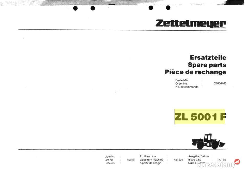 ZL 5001F Zettelmeyer katalog części ładowarka
