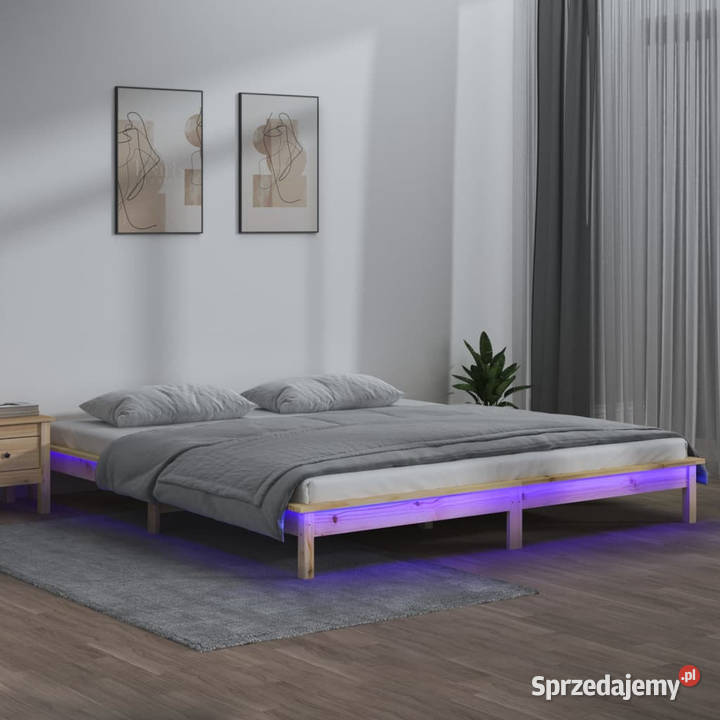 Rama łóżka z LED szara podwójna lite drewno Warszawa sprzedam