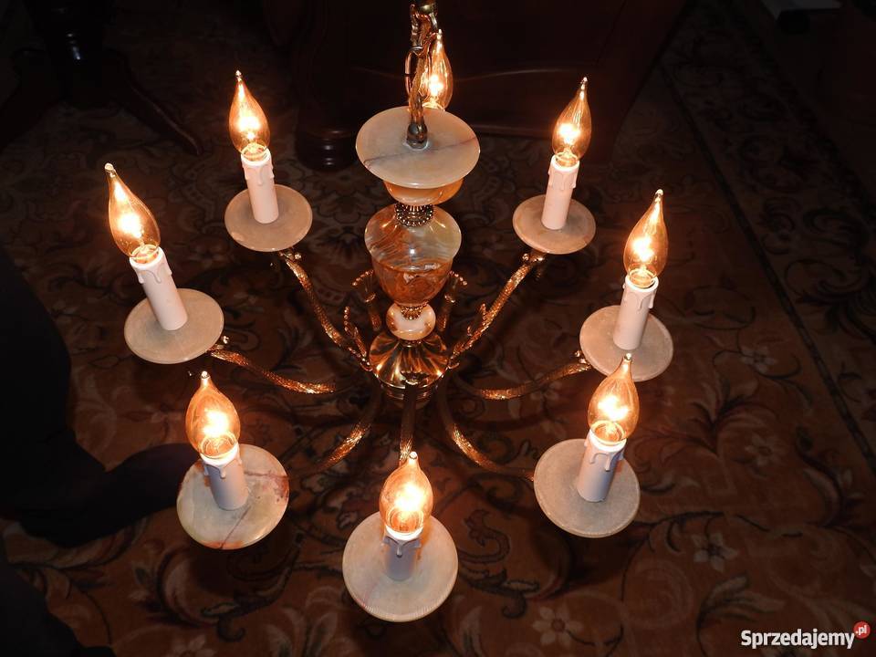 Żyrandol mosiężny XX wiek onyks 8 źródeł światła podkarpackie Przemyśl