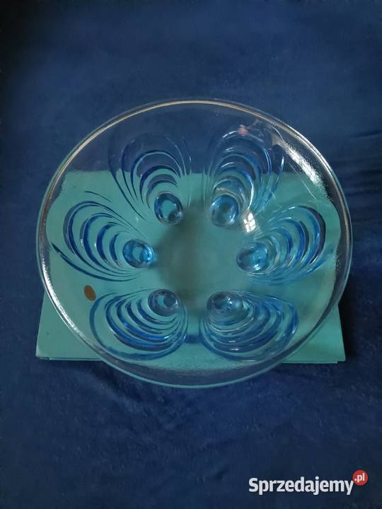 Piękna owocarka bohemia niebieska Porcelana i szkło śląskie