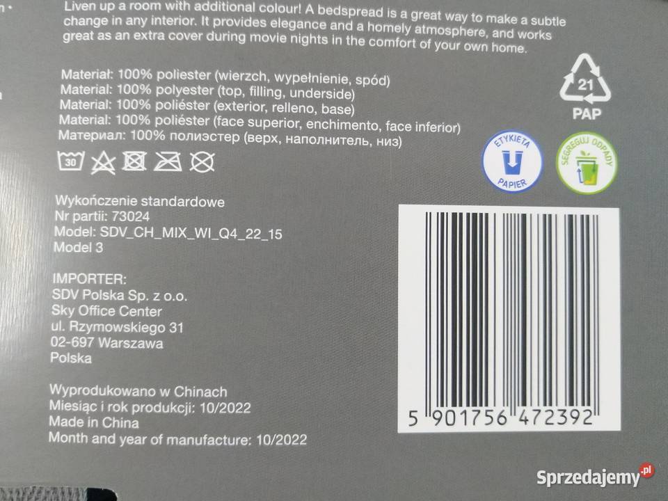 NOWA Narzuta Na Łóżko Kapa 200 x 220 Kolor śląskie Zabrze sprzedam