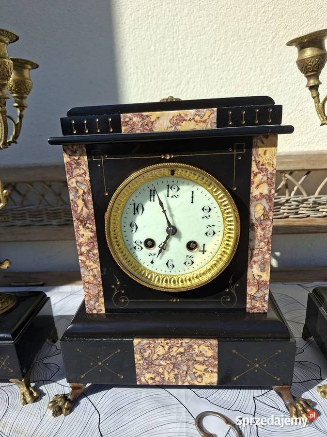 Kominkowy zegar marmurowy plus 2 kandelabry Rzeszów