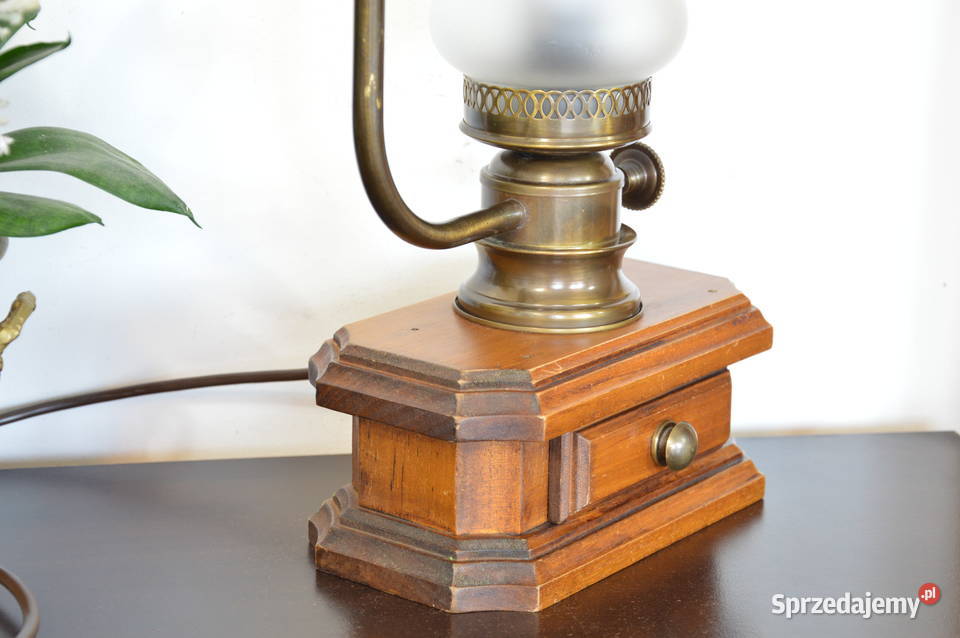 elektryczna lampa naftowa drewno mosiądz stara śląskie Jastrzębie-Zdrój