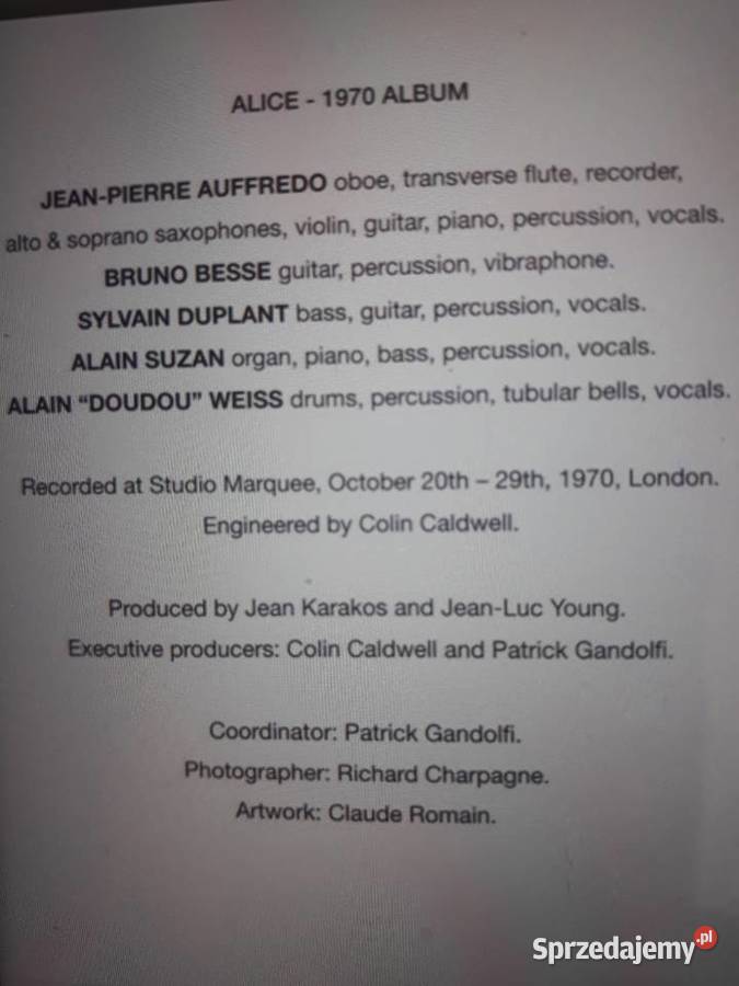 Archiwum prog Symphonic rocka ALICE Alice 1970 Rzeszów
