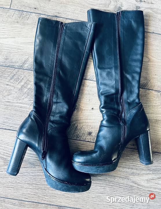Damskie skórzane 100 kozaki wysokie na obcasie Reda
