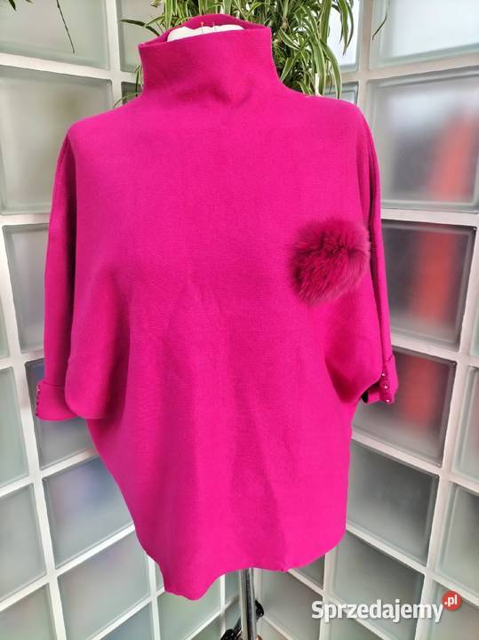 SWETER gruby cieply GOLF POMPON RÓŻ 140 biust kolorowy sprzedam