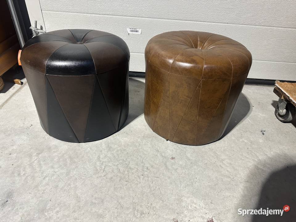 Ładna okrągła pufa ze skóry Sławoszewek