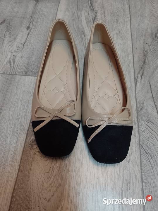 3940 Beżowo czarne baleriny wieczorowe na czarny sprzedam
