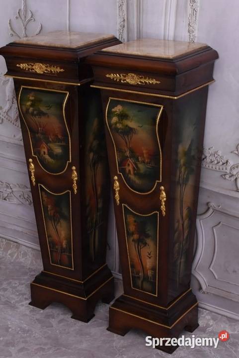 Dwa Postumenty Intarsjowane z Malunkami Kolumny