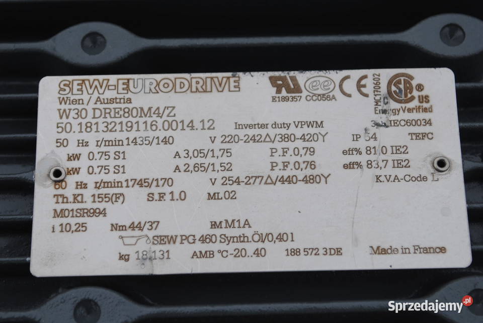 Motoreduktor kątowy 075kw 140obrmin SEW Typ Pozostałe Kargowa