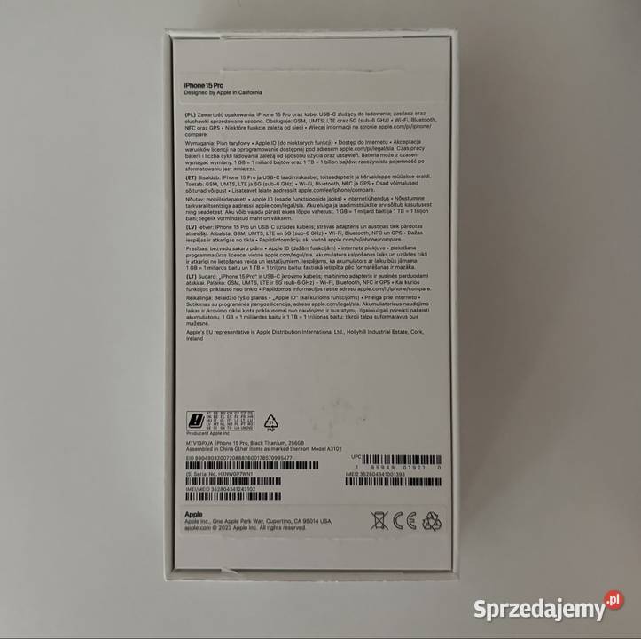 IPhone 15 pro 256 GB Tytan czarny Szkło