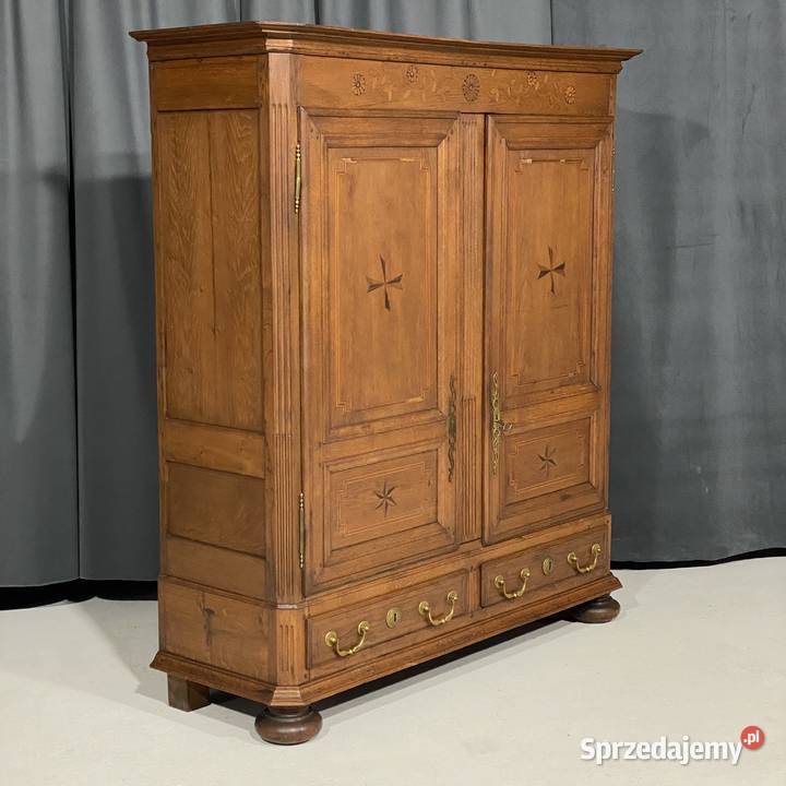 Szafa dwudrzwiowa z litego dębu intarsje Niemcy Budno
