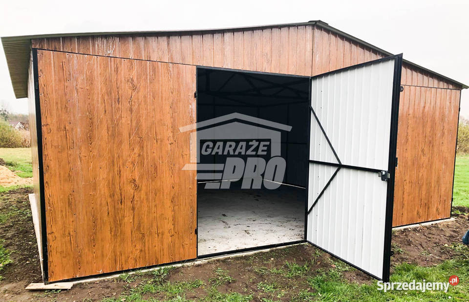 Garaz blaszany 6x6 2x Brama drewnopodobny GP115 blacha Kielce