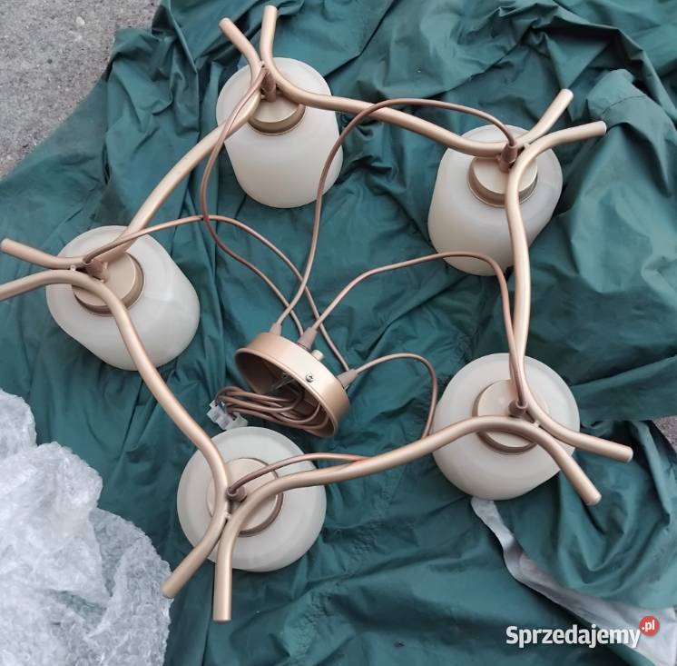 Lampa żyrandol na 5 żarówek złoty kształt