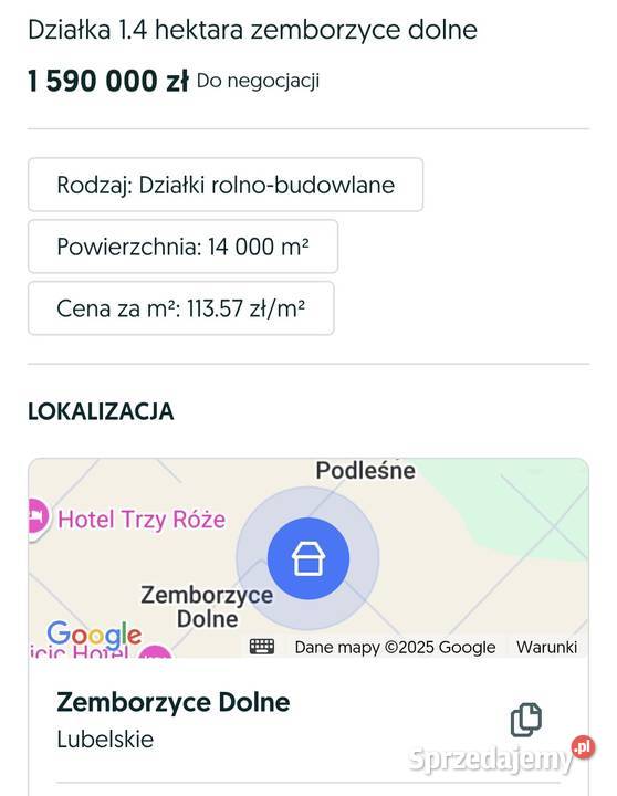 Sprzedam działkę budowlanąrolną 1.4m2 Lublin