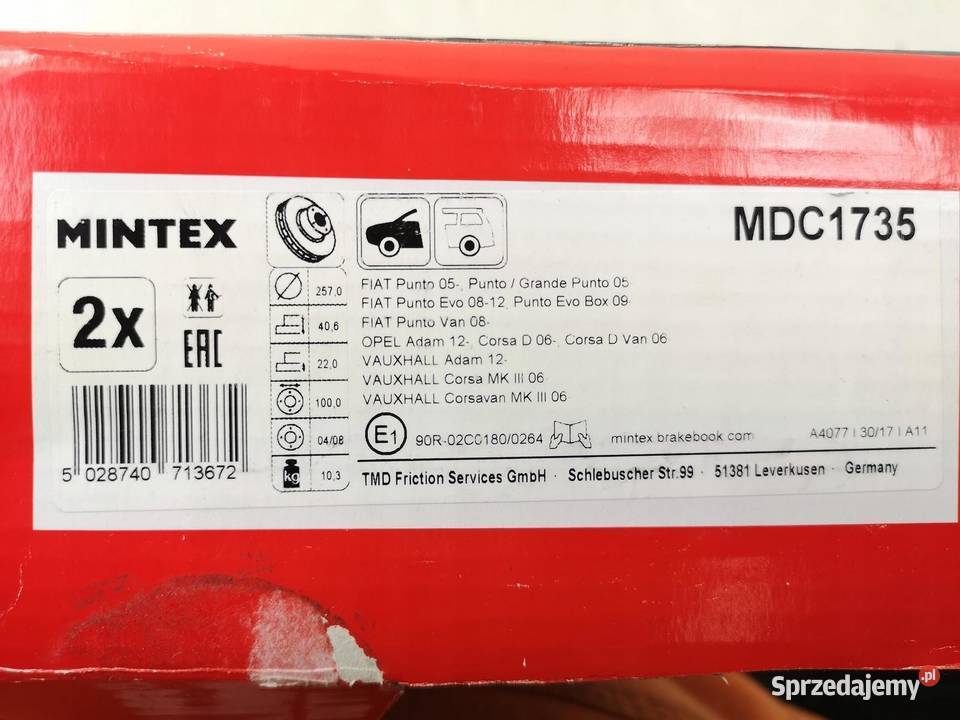 MINTEX TARCZE HAMULCOWE PRZÓD FIAT GRANDE PUNTO osobowe