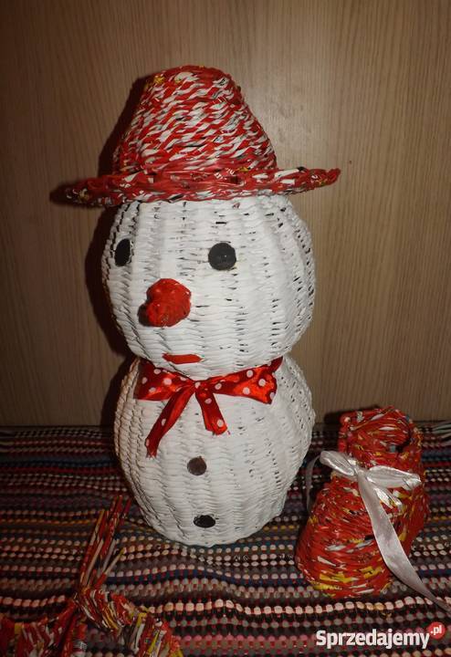 Duży bałwan w kapeluszu czerwonym wiklina Dekoracje i ozdoby Lublin