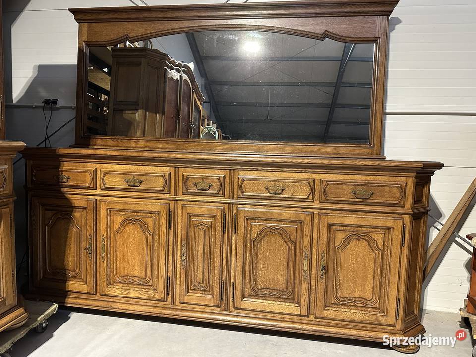 Masywny dębowy zestaw do jadalni komoda witryna Sławoszewek