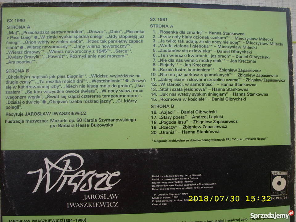 LP poezja JAROSLAW IWASZKIEWICZWIERSZE 2 LP dolnośląskie Wołów