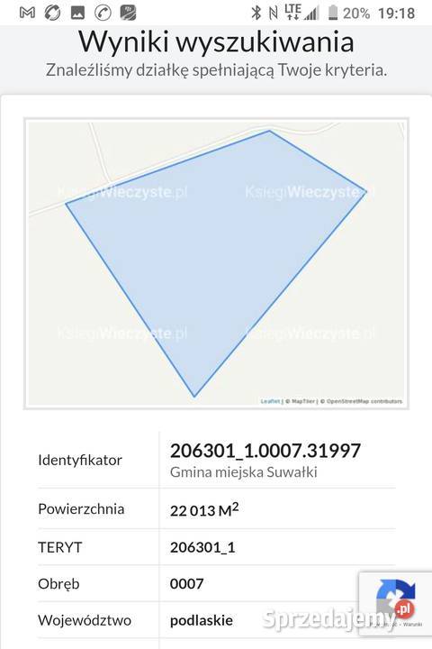 Działka o powierzchni 22013 ha Suwałki ulica 120zł/m2