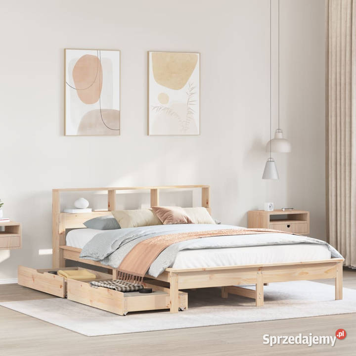 Łóżko z regałem bez materaca lite drewno sosnowe 220cm