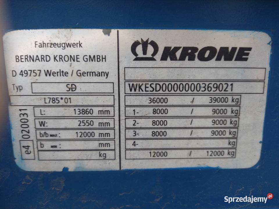 Naczepa plandeka Krone SD2008wzmocnion więcej niż 2