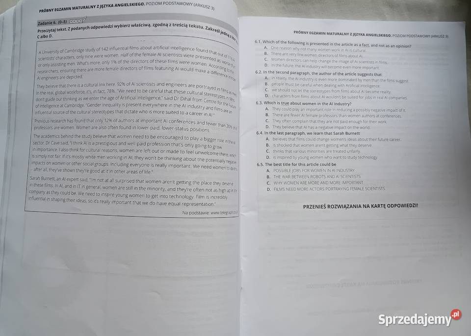 Joanna SobierskaPaczesny Matura 2025 Arkusze do Koźminek
