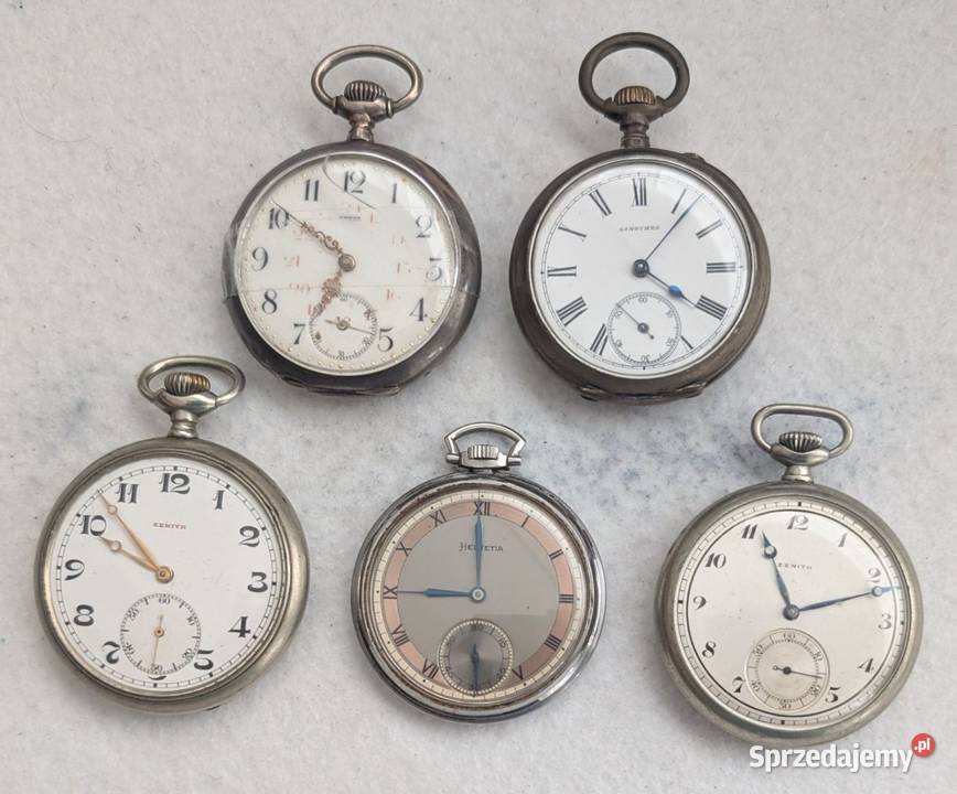 Zestaw 5 vintage zegarków kieszonkowych zenith wielkopolskie Jarocin
