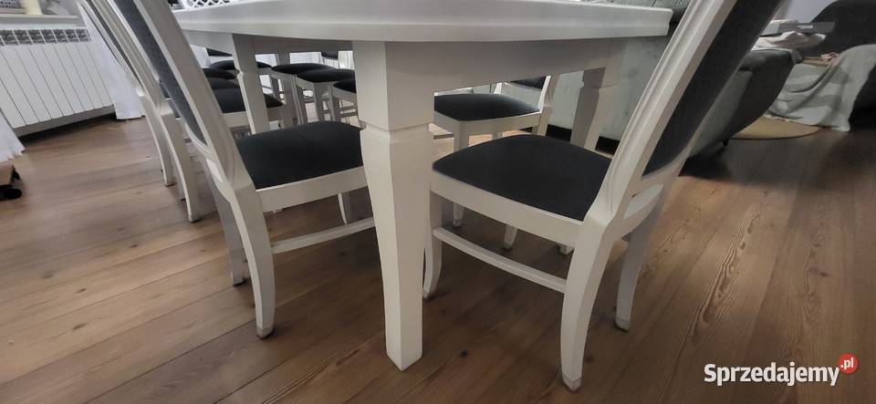Stól rozkladany 100x400 bialy z 10 krzesłami 100cm Dębica
